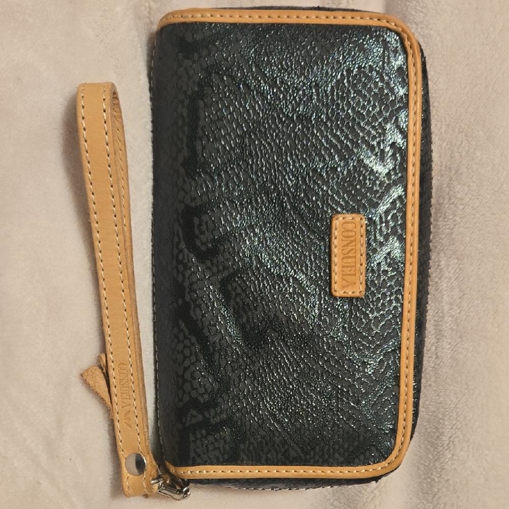 Consuela Wristlet Black and Tan Wallet